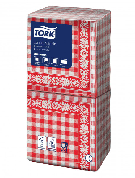 Tork gedecoreerde lunchservet 1-lgs, 1/4 vouw Tork Tork gedecoreerde lunchservet 1-lgs, 1/4 vouw Tork