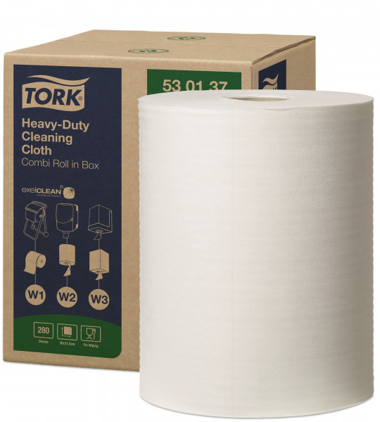 Combi rol in box W1/W2/W3 wit 38x32cm, 106 m rollengte, 280 vel, 1 rol Tork Combi rol in box W1/W2/W3 wit 38x32cm, 106 m rollengte, 280 vel, 1 rol Tork